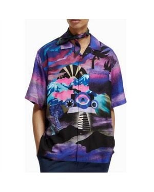 Scotch & Soda Placed Printed Tencel Shirt - Blue