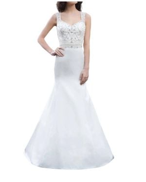 Justin Alexander Satin Trumpet Dress - White