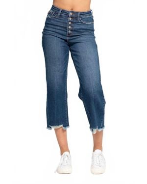 Judy Blue Marshall High Rise Button Fly Wide Leg Crop Jeans - Blue