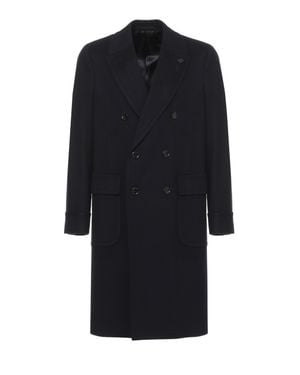 Lardini Dark Double-Breasted Cashmere-Blend Wool Coat - Black