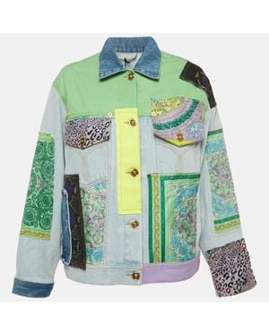 Versace Mixed Print Patchwork Denim Jacket - Green
