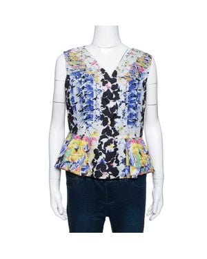Peter Pilotto Printed Silk Jacquard Peplum Detail Sleeveless Top - Blue