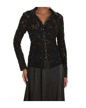 FRANK LYMAN Lina Lace And Sparkle Long Sleeve Blouse - Black