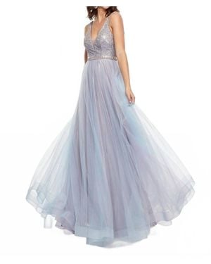 Rachel Allan Tulle A-Line Prom Gown With Ab Stones - Blue