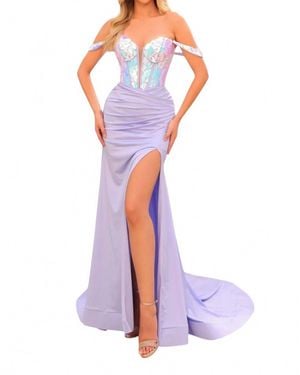 Amarra Off-The-Shoulder Fitted Gown With Glass Mirror - Purple
