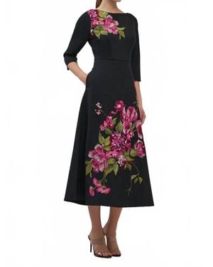 Kay Unger Greta Floral Embroidered Midi Dress