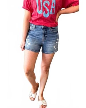 Judy Blue High Waist Slim Shorts With Stars - Blue