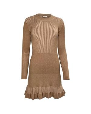 See By Chloé Knit Ruffle Short Dress - Brown