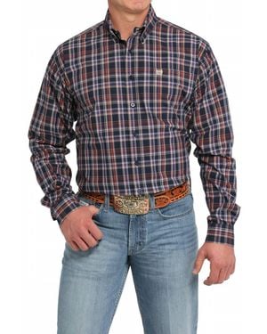 Cinch Twill Weave Plaid Button-Down Western Shirt - Blue