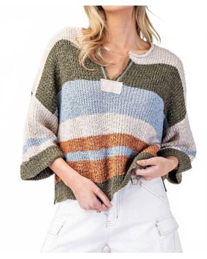 Eesome Striped Notched Collar Top - Gray