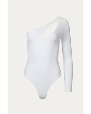Lush One-Sleeve Cutout Bodysuit - White