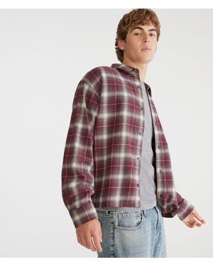 Aéropostale Long Sleeve Plaid Boxy Flannel Shirt - Brown