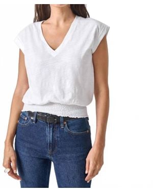 Lilla P Smocked Hem V Neck Top - Blue