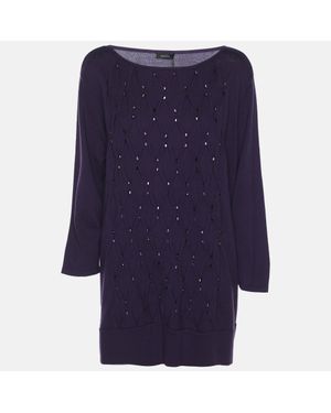 Basler Stretch Knit Diamond Crystal Embellished Sweater - Blue