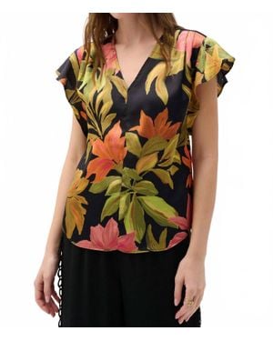 Joseph Ribkoff Satin Tropical Print Top - Black