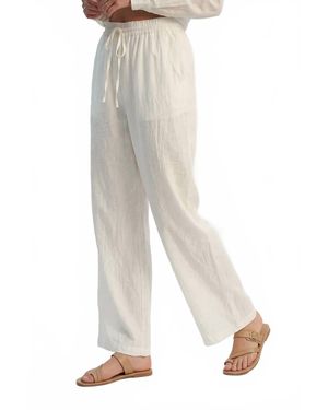 Q2 Wide Leg Sheer Drawstring Pants - White