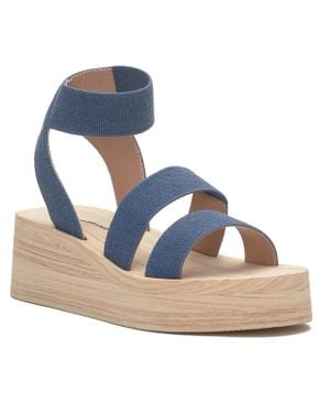 Lucky Brand Samella Sandals Ankle Strap Wedge Heel Jobb1053 - Blue