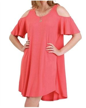 Umgee Cold Shoulder Butterfly Sleeve Dress - Pink