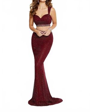 Panoply Long Rhinestone Net Mermaid Dress - Red
