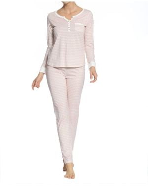Twelve Eighty Eight Long Sleeve Henley Pajama Set - Pink