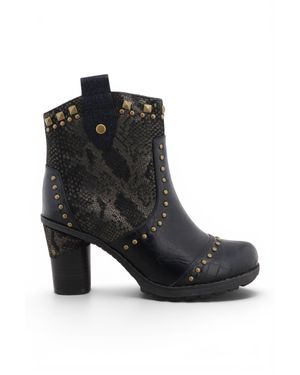 Mustang Floral Heeled Ankle Boots - Black