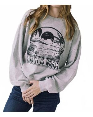 Chaser Brand Health Is Wealth Cotton Pullover Sweatshirt - Gray