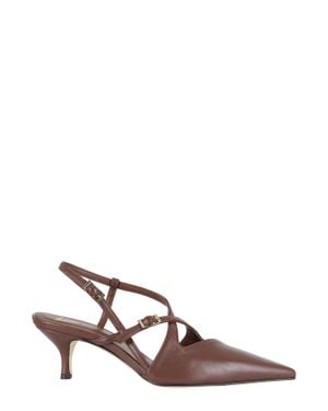 Giampaolo Viozzi Cross-Strap Kitten Heel Leather Pumps - Brown