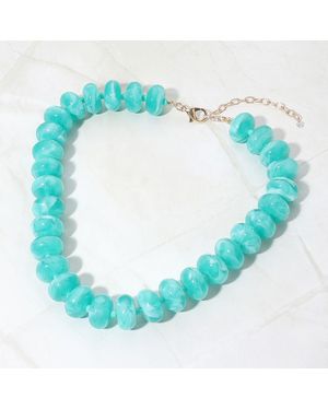 Fashnzfab Chunky Swirl Beaded Statement Necklace - Blue