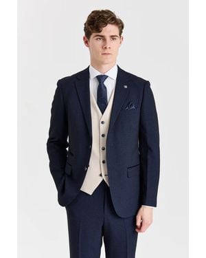 Paul Andrew 3 Piece Check Suit With Cream Check Waistcoat - Blue