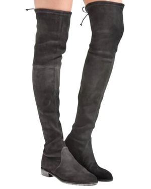 Stuart Weitzman Lowland Flat Stretch Suede Over The Knee Boots - Black