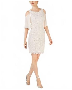 Connected Apparel Lace Cold Shoulder Sheath Dress - White