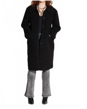 Circular Path Fuzzy Long Coat - Black