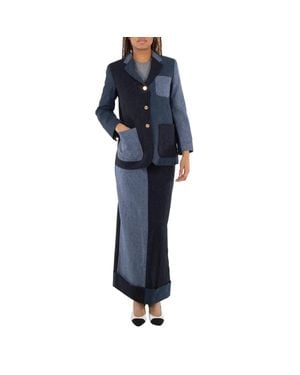 Thom Browne Ladies Fun-Mix Donegal Tweed Sack Trouser Skirt - Blue