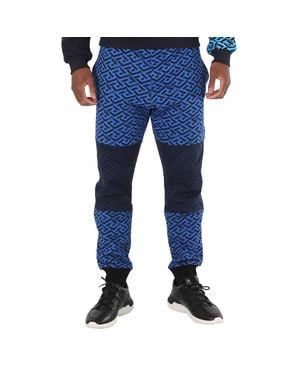 Versace La Greca Logo Print Colour-Block Track Pants - Blue