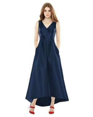 Alfred Sung Sleeveless Pleated Skirt High Low Dress With Pockets - Blue