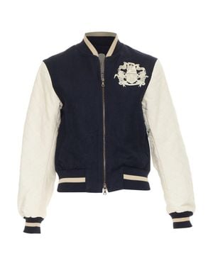 Dries Van Noten Embroidered Linen Wool Bomber Jacket - Blue