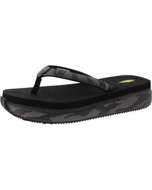 Volatile Untamed Embossed Toe Post Flatform Sandals - Black