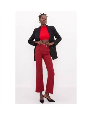 Bsl High Waist Buttoned Straight Pants - Red