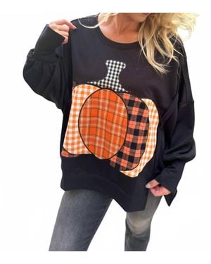 Bibi Pumpkin Patch Plaid Terry Sweatshirt - Blue