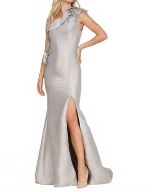 Terani One Shoulder Long Evening Gown - White