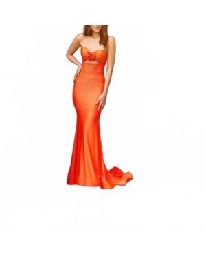 Ava Presley Strapless Jersey Dress With Hot Fix And Cutout Bust - Red