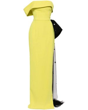 Saiid Kobeisy Crepe Off-Shoulder Dress With A Tulle Bow - Yellow