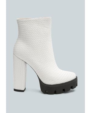 LONDON RAG Moleski Textured Block Heeled Boots - White