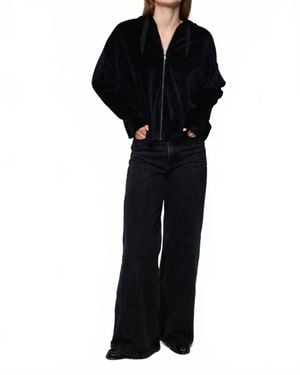 Majestic Filatures Velour Zip Front Hoodie - Black