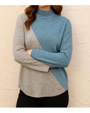 French Kyss Color Block Turtleneck Sweater - Blue