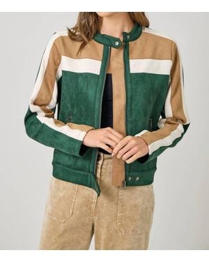 Mystree Colorblock Faux Suede Racer Jacket - Green