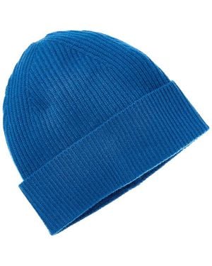 Amicale Cashmere Cuffed Rib Knit Cashmere Hat - Blue