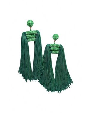 Hello Edie Lauren Beaded Tassel Earrings - Green