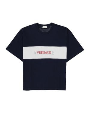 Versace Logo Striped Short-Sleeve Cotton T-Shirt - Blue