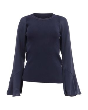 Sandro Sandro Ribbed-Knit Bell-Sleeved Blouse - Blue